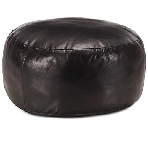 LVHUIDEH Handgefertigt Pouf Hocker - Echtes Ziegenleder Sitzpouf, Fußstütze für Wohnzimmer und Schlafzimmer, Vintage-Look, 60 x 60 x 30 cm, Rund von LVHUIDEH