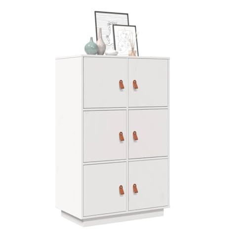 LVHUIDEH Highboard, Sideboard, Beistellschrank, Aufbewahrungsschrank, Buffetschrank für Wohnzimmer Esszimmer Flur, Langlebig und Robust, Weiß, 67x40x108,5 cm, Massivholz Kiefer von LVHUIDEH