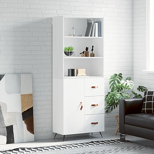 LVHUIDEH Highboard, Sideboard, Beistellschrank, Aufbewahrungsschrank, Buffetschrank für Wohnzimmer Esszimmer Flur, Langlebig und Robust, Weiß, 69,5x34x180 cm, Holzwerkstoff von LVHUIDEH
