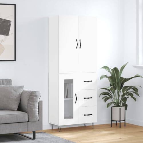 LVHUIDEH Highboard, Sideboard, Beistellschrank, Aufbewahrungsschrank, Buffetschrank für Wohnzimmer Esszimmer Flur, Langlebig und Robust, Weiß, 69,5x34x180 cm, Holzwerkstoff von LVHUIDEH