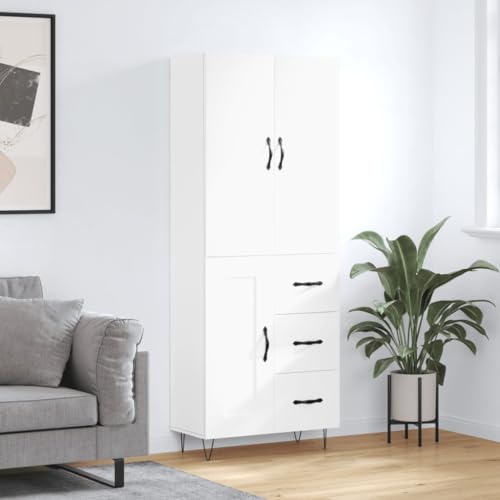 LVHUIDEH Highboard, Sideboard, Beistellschrank, Aufbewahrungsschrank, Buffetschrank für Wohnzimmer Esszimmer Flur, Langlebig und Robust, Weiß, 69,5x34x180 cm, Holzwerkstoff von LVHUIDEH