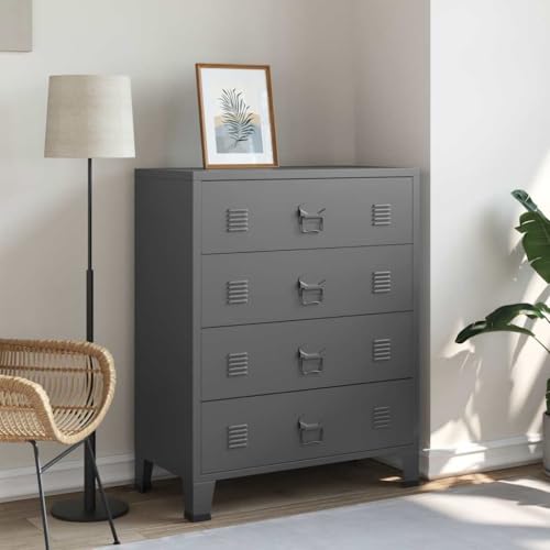 LVHUIDEH Kommode mit 4 Schubladen - Sideboard - Schubladenschrank - Beistellschrank für Wohnzimmer Flur Schlafzimmer, Dauerhaft, 78 x 40 x 93 cm, Industrie-Stil - Metall von LVHUIDEH