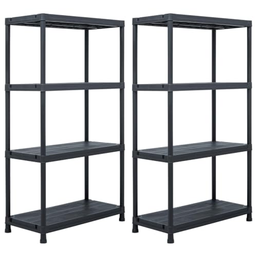 LVHUIDEH Lagerregal mit 4 Ablagen, Bücherregal, Ausstellungsständer, Regal für Küchen Badezimmer Lagerhallen Keller Garage, Tragkraft 100 kg, Set of 2, 60 x 30 x 138 cm, Kunststoff von LVHUIDEH