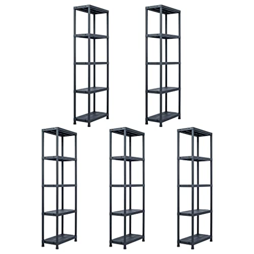 LVHUIDEH Lagerregal mit 5 Ablagen, Bücherregal, Ausstellungsständer, Regal für Küchen Badezimmer Lagerhallen Keller Garage, Tragkraft 125 kg, Set of 5, 60 x 30 x 180 cm, Kunststoff von LVHUIDEH