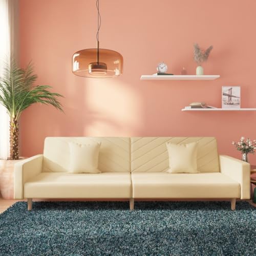 LVHUIDEH Moderne 2-Sitzer-Sofa für Wohnzimmer, Heimkino, Keller, kleine Zimmer, Studentenzimmer, Schlafsofa mit 2 Kissen, 220 x 84.5 x 69 cm, Stoff (100% Polyester), Holz, Kunststoff von LVHUIDEH