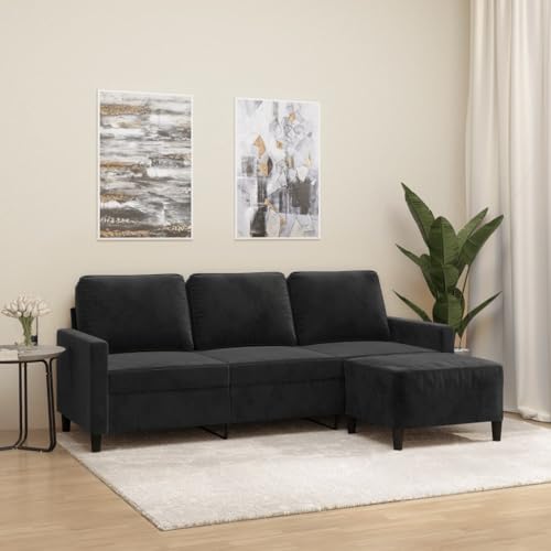 LVHUIDEH Moderne Samt Sofa für Wohnzimmer Büro, 3-Sitzer-Sofa mit Hocker, 198 x 77 x 80 cm, Samt (100% Polyester), Metall, Textilene, Sperrholz von LVHUIDEH
