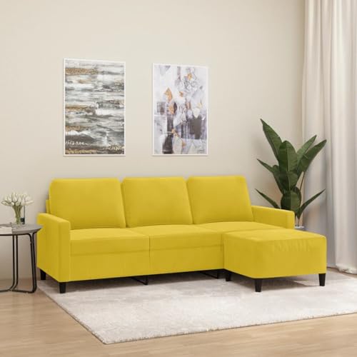 LVHUIDEH Moderne Samt Sofa für Wohnzimmer Büro, 3-Sitzer-Sofa mit Hocker, 198 x 77 x 80 cm, Samt (100% Polyester), Metall, Textilene, Sperrholz von LVHUIDEH
