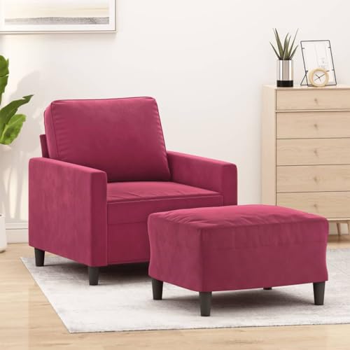 LVHUIDEH Moderne Samt Sofa für Wohnzimmer Büro, Sessel mit Hocker, 78 x 77 x 80 cm, Samt (100% Polyester), Metall, Textilene, Sperrholz von LVHUIDEH