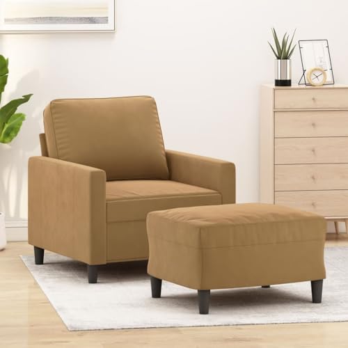 LVHUIDEH Moderne Samt Sofa für Wohnzimmer Büro, Sessel mit Hocker, 78 x 77 x 80 cm, Samt (100% Polyester), Metall, Textilene, Sperrholz von LVHUIDEH