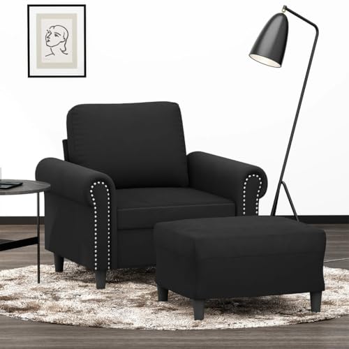 LVHUIDEH Moderne Samt Sofa für Wohnzimmer Büro, Sessel mit Hocker, 92 x 77 x 80 cm, Samt (100% Polyester), Metall, Textilene, Sperrholz von LVHUIDEH