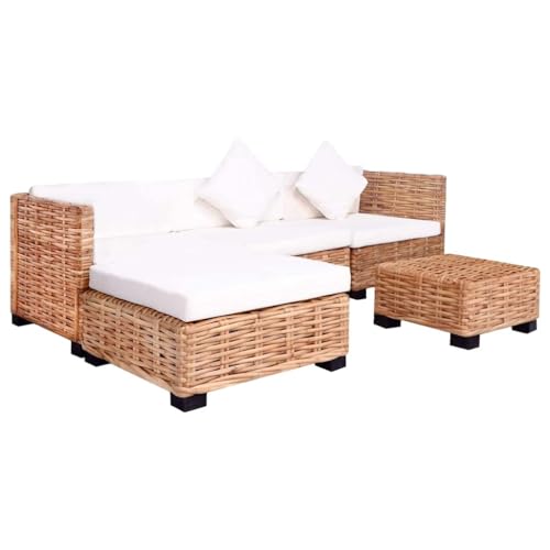 LVHUIDEH Moderne Sofa Set für Wohnzimmer Büro, Sofagarnitur(2X Eckteil + Mittelteil + Fußstütze + Tisch) mit Auflagen, 14er Set, 47 x 47 x 27 cm, Natur-Rattan + Mangoholz von LVHUIDEH