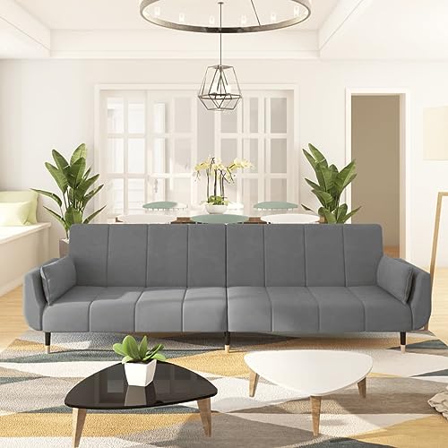 LVHUIDEH Moderne Sofa für Wohnzimmer Büro, Schlafsofa 2-Sitzer mit 2 Kissen, 220 x 84.5 x 69 cm, Samt (100% Polyester), Holz, Metall von LVHUIDEH