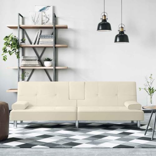 LVHUIDEH Moderne Sofa für Wohnzimmer Büro, Schlafsofa mit Getränkehaltern und Kissen, 200 x 89 x 70 cm, Kunstleder, Sperrholz, Metall von LVHUIDEH