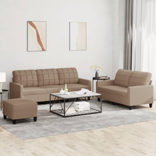 LVHUIDEH Moderne Sofagarnitur für Wohnzimmer Büro, 3er Set, Sofa Set(2-Sitzer + 3-Sitzer + Fußhocker) mit Kissen, 198 x 77 x 80 cm, Kunstleder von LVHUIDEH