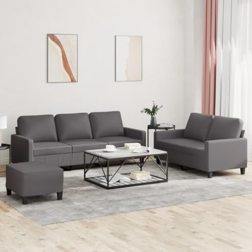 LVHUIDEH Moderne Sofagarnitur für Wohnzimmer Büro, 3er Set, Sofa Set(2-Sitzer + 3-Sitzer + Fußhocker) mit Kissen, 198 x 77 x 80 cm, Kunstleder von LVHUIDEH