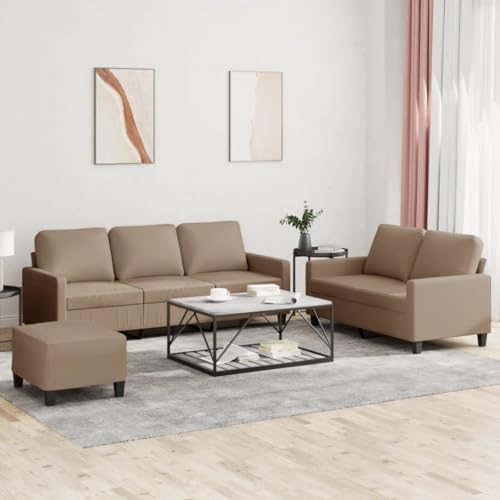 LVHUIDEH Moderne Sofagarnitur für Wohnzimmer Büro, 3er Set, Sofa Set(2-Sitzer + 3-Sitzer + Fußhocker) mit Kissen, 198 x 77 x 80 cm, Kunstleder von LVHUIDEH