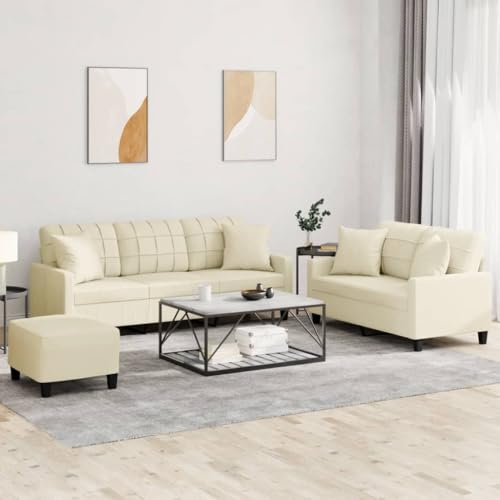 LVHUIDEH Moderne Sofagarnitur für Wohnzimmer Büro, 3er Set, Sofa Set(2-Sitzer + 3-Sitzer + Fußhocker) mit Kissen, 198 x 77 x 80 cm, Kunstleder von LVHUIDEH