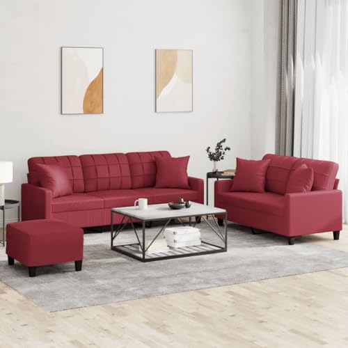 LVHUIDEH Moderne Sofagarnitur für Wohnzimmer Büro, 3er Set, Sofa Set(2-Sitzer + 3-Sitzer + Fußhocker) mit Kissen, 198 x 77 x 80 cm, Kunstleder von LVHUIDEH