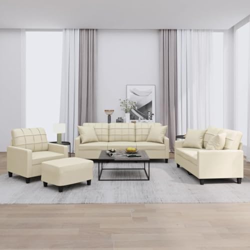 LVHUIDEH Moderne Sofagarnitur für Wohnzimmer Büro, 4er Set, Sofa Set(Sessel + 2-Sitzer + 3-Sitzer + Fußhocker) mit Kissen, 198 x 77 x 80 cm, Kunstleder von LVHUIDEH