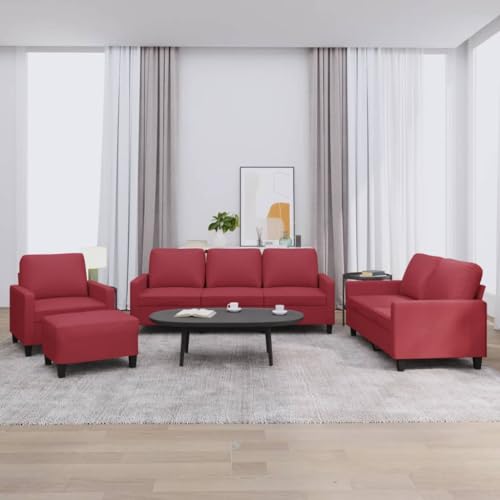LVHUIDEH Moderne Sofagarnitur für Wohnzimmer Büro, 4er Set, Sofa Set(Sessel + 2-Sitzer + 3-Sitzer + Fußhocker) mit Kissen, 198 x 77 x 80 cm, Kunstleder von LVHUIDEH