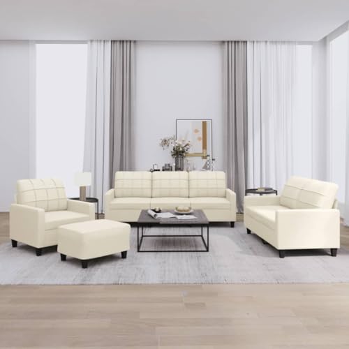 LVHUIDEH Moderne Sofagarnitur für Wohnzimmer Büro, 4er Set, Sofa Set(Sessel + 2-Sitzer + 3-Sitzer + Fußhocker) mit Kissen, 198 x 77 x 80 cm, Kunstleder von LVHUIDEH