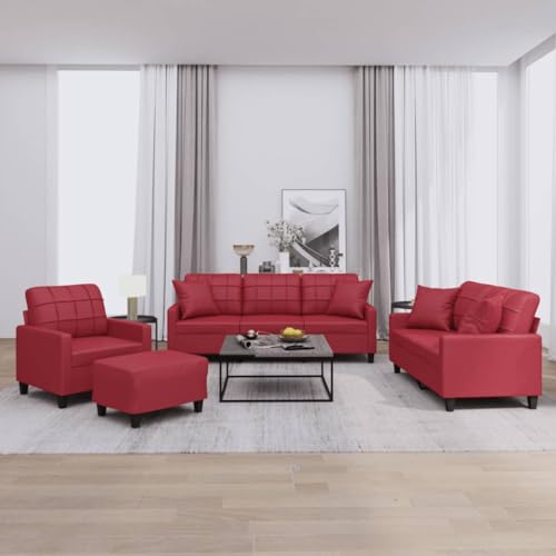 LVHUIDEH Moderne Sofagarnitur für Wohnzimmer Büro, 4er Set, Sofa Set(Sessel + 2-Sitzer + 3-Sitzer + Fußhocker) mit Kissen, 198 x 77 x 80 cm, Kunstleder von LVHUIDEH