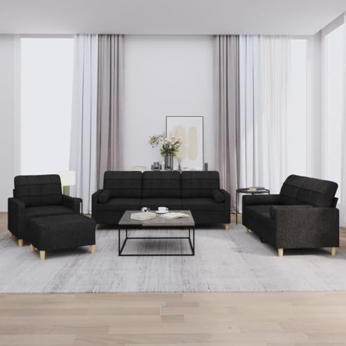 LVHUIDEH Moderne Sofagarnitur für Wohnzimmer Büro, 4er Set, Sofa Set(Sessel + 2-Sitzer + 3-Sitzer + Fußhocker) mit Kissen, 198 x 77 x 80 cm, Stoff von LVHUIDEH