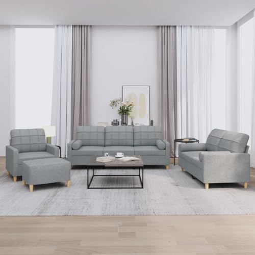 LVHUIDEH Moderne Sofagarnitur für Wohnzimmer Büro, 4er Set, Sofa Set(Sessel + 2-Sitzer + 3-Sitzer + Fußhocker) mit Kissen, 198 x 77 x 80 cm, Stoff von LVHUIDEH