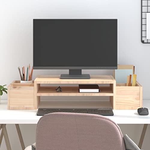 LVHUIDEH Monitorständer mit Ablagefächer, Monitorerhöhung, Bildschirmerhöhung, Schreibtischlift, Erhöhung für Laptop, Computer, Notebook, PC, 70 x 27.5 x 15 cm, Massivholz Kiefer von LVHUIDEH