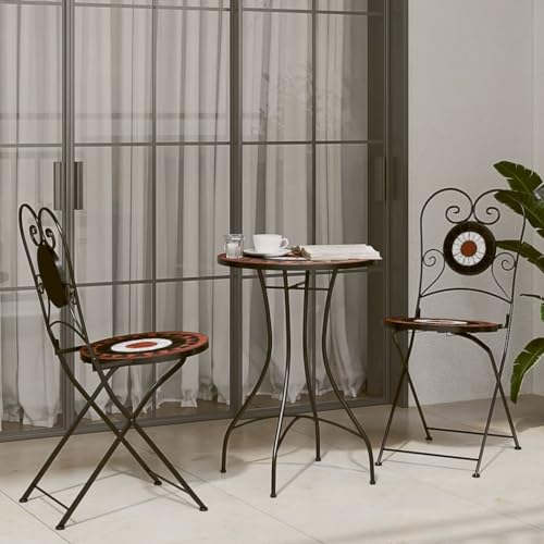 LVHUIDEH Mosaik-Bistro-Set Terrakottarot und Weiß Eisen und Keramik von LVHUIDEH