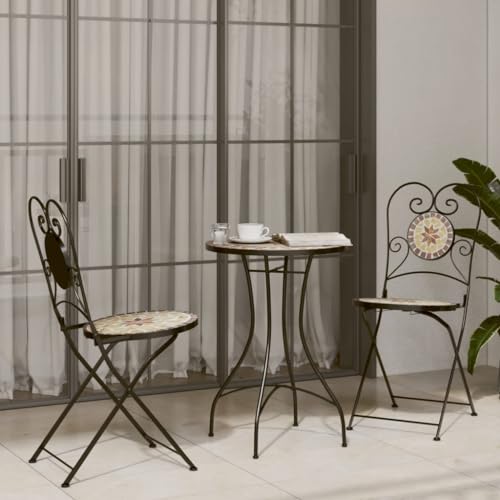 LVHUIDEH Mosaik-Bistro-Set Terrakottarot und Weiß Eisen und Keramik von LVHUIDEH