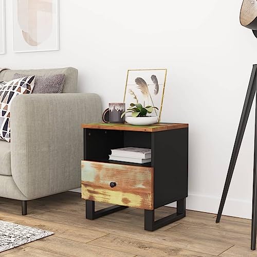 LVHUIDEH Nachttisch mit 1 Fach und 1 Schublade, Beistelltisch, kompakte Nachtschrank, Telefontisch, Nachtkonsole für Schlafzimmer Wohnzimmer, 40 x 31 x 46 cm, Altholz Massiv LVHUIDEH Nachttisch mit 1 Fach und 1 Schublade, Beistelltisch, kompakte Nachtschrank, Telefontisch, Nachtkonsole für Schlafzimmer Wohnzimmer, 40 x 31 x 46 cm, Altholz Massiv von LVHUIDEH