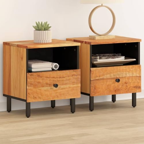LVHUIDEH Nachttisch mit 1 Schublade und 1 Fach, Beistelltisch, kompakte Nachtschrank, Telefontisch, 2er Set, Nachtkonsole für Schlafzimmer Wohnzimmer, 40 x 33 x 46 cm, Massivholz Akazie + Eisen LVHUIDEH Nachttisch mit 1 Schublade und 1 Fach, Beistelltisch, kompakte Nachtschrank, Telefontisch, 2er Set, Nachtkonsole für Schlafzimmer Wohnzimmer, 40 x 33 x 46 cm, Massivholz Akazie + Eisen von LVHUIDEH