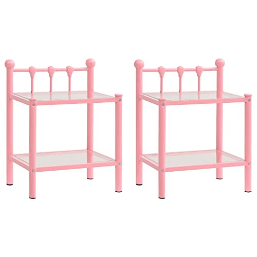 LVHUIDEH Nachttisch mit Glasablage, 2er Set, Beistelltisch, kompakte Nachtschrank, Telefontisch, Nachtkonsole für Schlafzimmer Wohnzimmer, 45 x 34.5 x 60.5 cm, Metall und Glas von LVHUIDEH