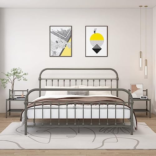 LVHUIDEH Nachttisch mit Glasablage, 2er Set, Beistelltisch, kompakte Nachtschrank, Telefontisch, Nachtkonsole für Schlafzimmer Wohnzimmer, 45 x 34.5 x 60.5 cm, Metall und Glas von LVHUIDEH