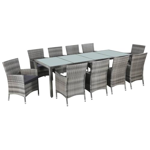 LVHUIDEH Rattan Garten-Essgruppe, Gartenmöbel Set(1 x Tisch 10 x Stühle), Sitzgruppe Wetterfest, Terassenmöbel für Garten Terrasse Balkon, 11er Set, 250 x 100 x 74 cm von LVHUIDEH