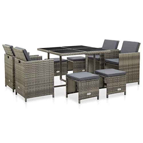 LVHUIDEH Rattan Garten-Essgruppe mit Auflagen, Gartenmöbel Set(1 x Tisch 4 x Stühle 4 x Hocker), Sitzgruppe Wetterfest, Terassenmöbel für Garten Terrasse Balkon, 9er Set, 109 x 109 x 74 cm von LVHUIDEH