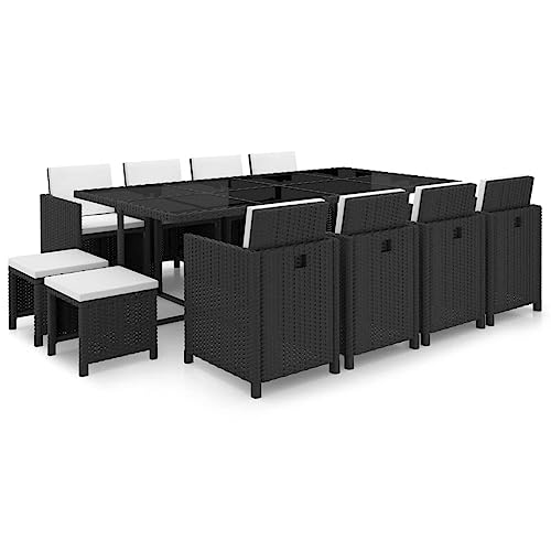 LVHUIDEH Rattan Garten-Essgruppe mit Auflagen, Gartenmöbel Set(1 x Tisch 8 x Stühle 4 x Hocker), Sitzgruppe Wetterfest, Terassenmöbel für Garten Terrasse Balkon, 13er Set, 225 x 109 x 74 cm von LVHUIDEH