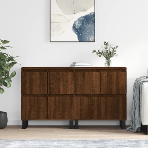 LVHUIDEH Sideboard, Beistellschrank, Aufbewahrungsschrank, Buffetschrank für Wohnzimmer Esszimmer Flur, Langlebig und Robust, 2er Set, Braun Eichen-Optik, Holzwerkstoff von LVHUIDEH