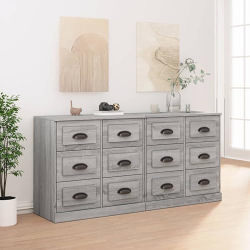 LVHUIDEH Sideboard, Beistellschrank, Aufbewahrungsschrank, Buffetschrank für Wohnzimmer Esszimmer Flur, Langlebig und Robust, 2er Set, Grau Sonoma, Holzwerkstoff von LVHUIDEH