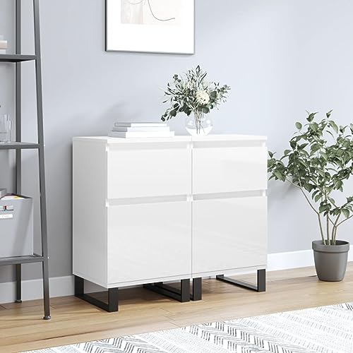 LVHUIDEH Sideboard, Beistellschrank, Aufbewahrungsschrank, Buffetschrank für Wohnzimmer Esszimmer Flur, Langlebig und Robust, 2er Set, Hochglanz-Weiß, 40x35x70 cm, Holzwerkstoff von LVHUIDEH