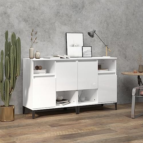 LVHUIDEH Sideboard, Beistellschrank, Aufbewahrungsschrank, Buffetschrank für Wohnzimmer Esszimmer Flur, Langlebig und Robust, 2er Set, Hochglanz-Weiß, 60x35x70 cm, Holzwerkstoff von LVHUIDEH
