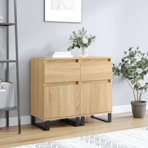 LVHUIDEH Sideboard, Beistellschrank, Aufbewahrungsschrank, Buffetschrank für Wohnzimmer Esszimmer Flur, Langlebig und Robust, 2er Set, Sonoma-Eiche, 40x35x70 cm, Holzwerkstoff von LVHUIDEH