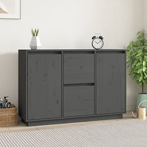LVHUIDEH Sideboard, Beistellschrank, Aufbewahrungsschrank, Buffetschrank für Wohnzimmer Esszimmer Flur, Langlebig und Robust, Grau, 111x34x75 cm, Massivholz Kiefer von LVHUIDEH