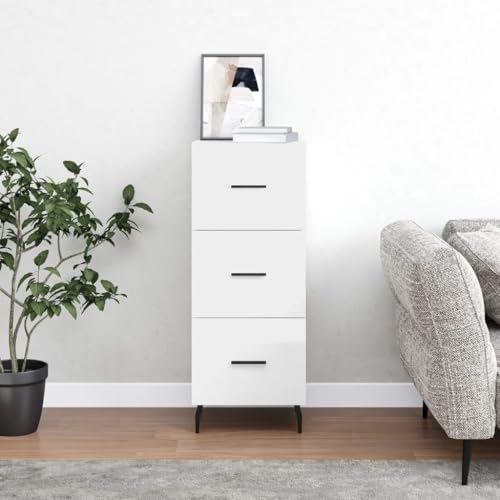 LVHUIDEH Sideboard, Beistellschrank, Aufbewahrungsschrank, Buffetschrank für Wohnzimmer Esszimmer Flur, Langlebig und Robust, Hochglanz-Weiß, 34,5x34x90 cm, Holzwerkstoff von LVHUIDEH