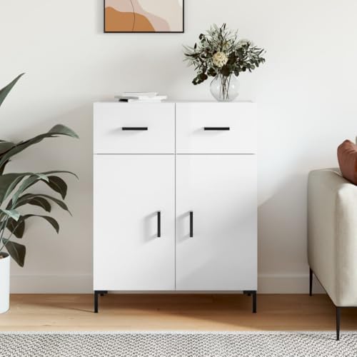 LVHUIDEH Sideboard, Beistellschrank, Aufbewahrungsschrank, Buffetschrank für Wohnzimmer Esszimmer Flur, Langlebig und Robust, Hochglanz-Weiß, 69,5x34x90 cm, Holzwerkstoff von LVHUIDEH