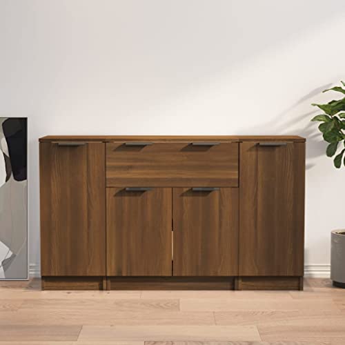 LVHUIDEH Sideboard, Beistellschrank, Aufbewahrungsschrank, Buffetschrank für Wohnzimmer Esszimmer Flur, Langlebig und Robust,3er Set, Braun Eichen-Optik, Holzwerkstoff von LVHUIDEH