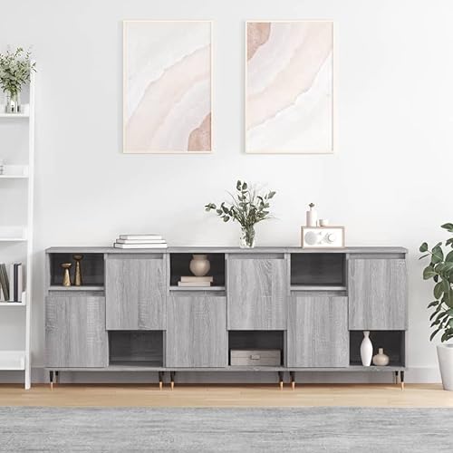 LVHUIDEH Sideboard, Beistellschrank, Aufbewahrungsschrank, Buffetschrank für Wohnzimmer Esszimmer Flur, Langlebig und Robust,3er Set, Grau Sonoma, Holzwerkstoff von LVHUIDEH