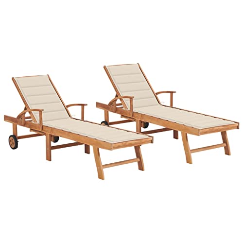 LVHUIDEH Sonnenliegen 2 STK. mit Auflagen Massivholz Teak von LVHUIDEH