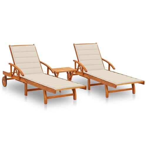 LVHUIDEH Sonnenliegen 2 STK. mit Tisch und Auflagen Massivholz Akazie von LVHUIDEH